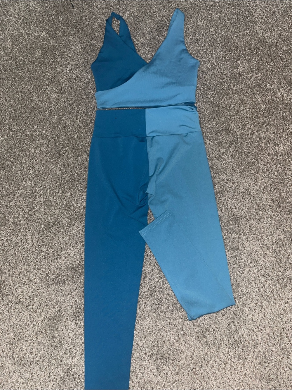 Colorblock V-Neck Jumpsuit in Two-Tone Blue